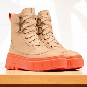 SOREL Caribou X Waterproof Leather Lace-Up Boots Sz 9 Optimized Orange Ceramic